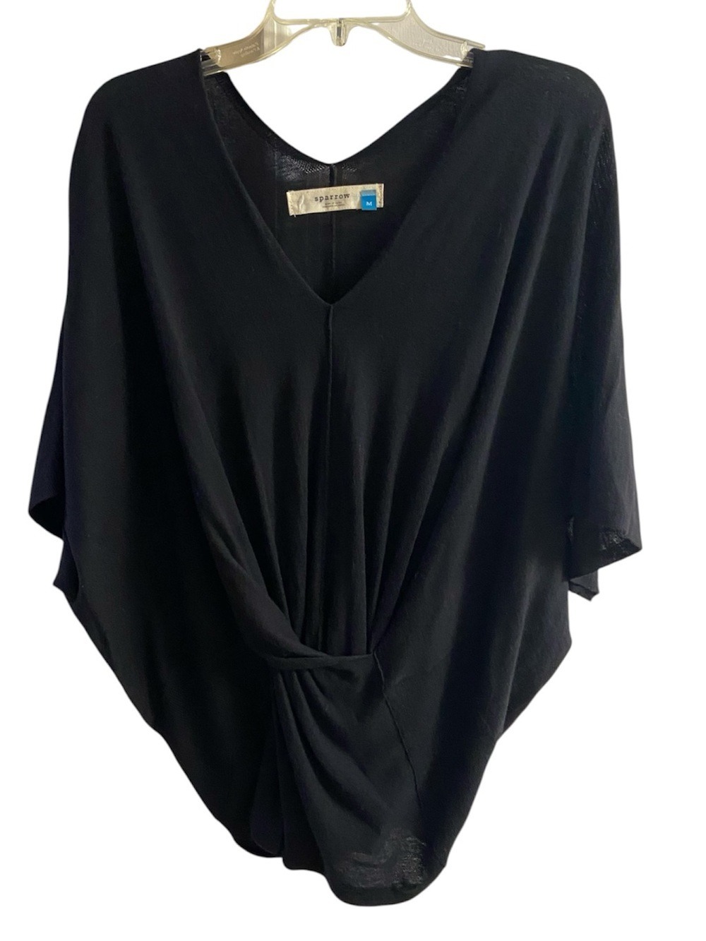 sparrow Black V-Neck Twist Front Dolman Top Knit Cashmere Blend Medium